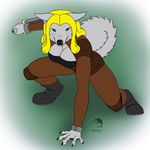  anthro breasts canine clothed clothing female fur hair looking_at_viewer mammal melee_weapon solo sword weapon yojek163 