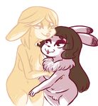  2017 :3 anthro barely_visible_genitalia breasts dewlap duo ellen_(inkyfrog) female female/female grope inkyfrog lagomorph lipstick makeup mammal nipples nude pussy quinn_(inkyfrog) rabbit simple_background slightly_chubby smile subtle_pussy white_background 