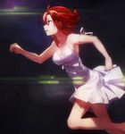  bare_shoulders breasts bunbun cleavage collarbone dress from_side hair_between_eyes izetta jpeg_artifacts leg_up medium_breasts official_art red_eyes red_hair ribbon running short_hair shuumatsu_no_izetta sideboob solo sundress white_dress white_ribbon 