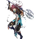  boots fire_emblem fire_emblem_heroes fire_emblem_if full_body gloves highres long_hair male_focus official_art polearm red_eyes red_hair solo spear torn_clothes transparent_background tsubaki_(fire_emblem_if) weapon yura_(ub4u) 