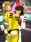  1girl ass ass_grab blush bodysuit breast_grab breasts derek_wildstar erect_nipples eyes_closed formal grabbing handjob happy_sex highres large_breasts latex mori_yuki nova_forrester open_mouth penis penis_grab penis_hold smile space_battleship_yamato star_blazers suit susumu_kodai thigh_sex thighs uchuu_senkan_yamato uncensored yuki_mori 