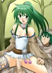  1boy 1girl age_difference aketake belt blush breasts censored charmers clothed_sex coat cum cum_in_pussy duel_monster father_and_daughter green_eyes green_hair highres incest jewelry long_hair necklace nipples no_bra no_panties open_mouth penis ponytail reverse_cowgirl_position sex straddling vaginal wynn_the_wind_charmer wynnda_miko_of_the_gusta wynndarl_sage_of_the_gusta yu-gi-oh! 