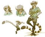  clothed clothing ears_up facial_markings hair holding_object jumping lemur looking_at_viewer mammal markings on_one_leg ponytail prehensile_feet primate riftryu ring-tailed_lemur ringed_tail shorts simple_background solo standing white_background yellow_eyes 