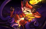  2018 absurd_res anal anal_penetration anthro balls carrot_(artist) crown cum devil_costume glowing glowing_cum half-closed_eyes hi_res hooves horn league_of_legends lil_devil_teemo male mammal melee_weapon open_mouth penetration penis polearm riot_games solo tapering_penis teemo_(lol) tentacle_sex tentacles trident unusual_cum urethral urethral_penetration video_games weapon yellow_eyes yordle 