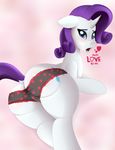  &lt;3 2017 big_butt blue_eyes blush booponies butt clothing cute cutie_mark dialogue dock equine eyelashes female feral friendship_is_magic fur hair horn horse long_hair looking_at_viewer looking_back lying mammal my_little_pony open_mouth pony purple_hair purple_tail rarity_(mlp) solo text textured_clothing tongue underwear unicorn white_fur wide_hips 