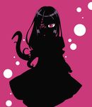  absurdres ageha_(ray-k) borrowed_character dress extra_eyes highres houshin_usagi long_hair looking_at_viewer multiple_pupils original pink_background red_eyes shiny shiny_hair silhouette simple_background slit_pupils solo tentacles 
