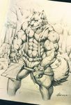  abs anthro biceps canine canyne_khai clothed clothing male mammal muscular nipples sketch wolf 