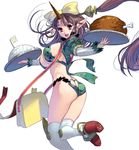  :d ass bag bangs bow breasts brown_hair butt_crack carrying food from_behind green_panties hair_bow heart_cutout highres holding holding_tray horn juliet_sleeves kneehighs large_breasts long_hair long_sleeves looking_at_viewer looking_back masao meat open_mouth original panties pink_eyes pointy_ears puffy_sleeves revealing_clothes rice shoulder_bag sideboob smile solo tray underwear white_bow white_legwear 