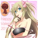 2017 :p apron artist_request bare_shoulders blonde_hair blue_eyes bow breasts chocolate chocolate_making chocolate_on_breasts cleavage eyebrows_visible_through_hair hair_bow hair_ribbon happy_valentine heart liz_hohenstein long_hair looking_at_viewer medium_breasts mixing_bowl muvluv naked_apron official_art ribbon schwarzesmarken shiny shiny_hair shiny_skin smile solo spatula strap_slip theodor_edelbach thought_bubble tongue tongue_out two_side_up upper_body valentine 
