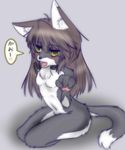 1girl brown_hair dog female furry long_hair open_mouth solo wolfeed yellow_eyes 