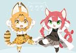  2girls animal_ears animal_tail artist_request cat cat_busters character_request crossover furry green_eyes kemono_friends long_hair multiple_girls pink_hair serval 