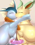  2017 blue_skin blush brown_fur dildo double_dildo drooling duo eeveelution eyes_closed female female/female feral fin french_kissing fur green_fur humanoid_pussy kissing leafeon minami_juuji nintendo nude open_mouth penetration pok&eacute;mon pussy pussy_juice raised_leg saliva sex_toy spread_legs spreading tongue tongue_out vaginal vaginal_penetration vaporeon video_games white_membrane yellow_membrane 