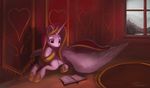  auroriia book detailed_background equine feathered_wings feathers female feral friendship_is_magic fur hooves horn lying mammal my_little_pony pink_feathers pink_fur princess_cadance_(mlp) smile solo window winged_unicorn wings 