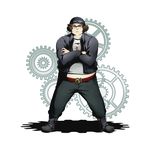  alpha_transparency belt black_hat black_jacket black_pants brown_eyes brown_hair divine_gate full_body glasses hashida_itaru hat jacket male_focus official_art pants shadow shirt solo steins;gate transparent_background ucmm white_shirt 