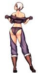  absurdres angel_(kof) ass blue_eyes bluecup boots chaps cropped_jacket fingerless_gloves gloves highres panties short_hair silver_hair solo the_king_of_fighters underwear white_hair 