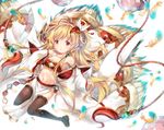  :o backlighting bandeau bangs banned_artist black_legwear blonde_hair blush breasts commentary_request detached_sleeves eyebrows_visible_through_hair feathers full_body granblue_fantasy hair_ornament hair_ribbon halter_top halterneck hand_up loincloth long_hair looking_at_viewer mahira_(granblue_fantasy) midriff navel parted_lips red_eyes red_ribbon ribbon small_breasts solo suihi tareme thighhighs v white_background wide_sleeves 