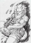  anthro bullet clothed clothing feline fur geppei5959 gun hair male mammal monochrome muscular ranged_weapon rifle solo weapon 