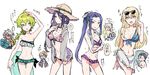  4girls assassin_(fate/stay_night) bikini black_hair blonde_hair blue_eyes blue_hair blush chibi dark_skin david_(fate/grand_order) fate/apocrypha fate/grand_order fate/prototype fate/prototype:_fragments_of_blue_and_silver fate/stay_night fate/zero fate_(series) father_and_son fionn_mac_cumhaill_(fate/grand_order) genderswap genderswap_(mtf) green_eyes green_hair hat jekyll_and_hyde_(fate) lancer_(fate/zero) long_hair looking_at_viewer miyoshi_(m-mallow) multiple_boys multiple_girls navel open_mouth paracelsus_(fate) ponytail purple_eyes purple_hair siegfried_(fate) smile solomon_(fate/grand_order) swimsuit translation_request white_hair 