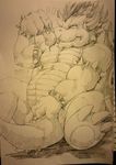  anthro bowser cuntboy drooling geppei5959 horn intersex koopa mario_bros musclegut muscular nintendo pussy pussy_juice saliva scalie sitting solo spread_pussy spreading traditional_media_(artwork) video_games 
