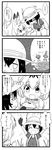  animal_ears backpack bag comic commentary elbow_gloves food gloves greyscale hat hat_feather helmet highres kaban_(kemono_friends) kemono_friends monochrome multiple_girls open_mouth panzuban pith_helmet serval_(kemono_friends) serval_ears short_hair translated 