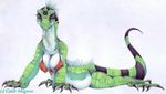  anthro big_breasts bikini bottomless breasts busty_feral caleb_magness chrisann clothed clothing female feral green_scales iguana lizard looking_at_viewer pregnant reptile scales scalie solo swimsuit 