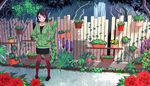 :/ bad_id bad_pixiv_id black_dress black_hair cross cross_necklace dress fence flower grass hands_in_pockets jacket jewelry lilac loafers looking_at_viewer necklace original outdoors pantyhose pigeon-toed plant potted_plant red_eyes red_flower red_legwear red_rose rose sessuimarine shelf shoes short_hair solo standing track_jacket tree_branch water waterfall wide_shot wooden_fence 