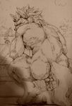  anthro balls canine geppei5959 looking_at_viewer looking_back male mammal muscular nude sketch solo traditional_media_(artwork) 