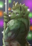  anthro geppei5959 hyena looking_at_viewer male mammal muscular nude pole smile solo standing stripper_pole 