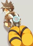  1girl animated animated_gif ass ass_shake bodysuit bouncing_ass bouncing_breasts breasts brown_hair overwatch short_hair skin_tight solo tracer_(overwatch) 