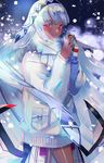  altera_(fate) alternate_costume blush coat dark_skin fate/grand_order fate_(series) red_eyes short_hair snow snowing solo sweet_crystal weed_(astarone) winter_clothes winter_coat 