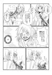  absurdres blush breast_grab comic grabbing greyscale halloween_costume hantsuki_(ichigonichiya) hat heart highres long_hair monochrome multiple_girls original short_hair spoken_heart translated witch_hat yuri 