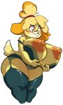 alpha_channel animal_crossing anthro areola big_areola big_breasts big_nipples blush breasts canine clothed clothing dog female hair huge_breasts isabelle_(animal_crossing) legwear mammal nintendo nipples pofu shih_tzu short_stack solo stockings video_games 