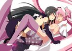  akemi_homura akuma_homura argyle argyle_legwear bare_shoulders black_dress black_gloves black_hair black_wings blush bow breasts choker cleavage dress elbow_gloves feathered_wings frilled_dress frills gloves hair_bow hair_ribbon hairband high_heels kaname_madoka large_breasts long_hair mahou_shoujo_madoka_magica mahou_shoujo_madoka_magica_movie multiple_girls nipple_slip nipples oman_(evld) open_mouth pink_hair pink_legwear purple_eyes red_hairband ribbon smile space spoilers thighhighs two_side_up ultimate_madoka white_dress white_gloves wings yellow_eyes 