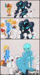  ... 2girls 3koma blonde_hair breasts clone comic crowd dark_samus highres long_hair metroid metroid_prime mole multiple_girls nintendo ponytail pose power_armor samus_aran shadman skeleton spoken_ellipsis super_smash_bros. surprised 