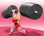  2016 abs amy_rose anthro armpits belt biceps big_muscles boots clothing female footwear hedgehog jack_hoo_(artist) mammal muscular muscular_female olympics simple_background solo sonic_(series) teeth weights 