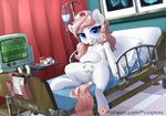  2017 anatomically_correct anatomically_correct_pussy animal_genitalia animal_pussy anus blue_eyes clipboard dock earth_pony equine equine_pussy female feral friendship_is_magic hair hat horse looking_at_viewer mammal my_little_pony nurse_hat nurse_redheart_(mlp) patreon pillow pink_hair pony pusspuss pussy scissors solo teats 