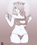  breasts camilla_(fire_emblem_if) cat_cutout cat_ear_panties cat_lingerie cleavage cleavage_cutout cowboy_shot curvy erica_june_lahaie fire_emblem fire_emblem_if greyscale groin hair_over_one_eye hips horned_headwear large_breasts lips long_hair meme_attire monochrome navel panties side-tie_panties signature smile solo thighs tiara underboob underwear undressing watermark web_address wide_hips 