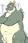  animal_genitalia anthro blush dragon eastern_dragon genital_slit japanese_text kemono male navel pcste5fje scalie slightly_chubby slit solo text translation_request ガロウ好き 