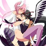  akemi_homura akuma_homura argyle argyle_legwear bare_shoulders between_breasts black_dress black_gloves black_hair black_wings blush bow breast_grab breasts choker dress elbow_gloves feathered_wings frilled_dress frills gloves grabbing groping hair_bow hair_ribbon hairband head_between_breasts high_heels kaname_madoka large_breasts long_hair mahou_shoujo_madoka_magica mahou_shoujo_madoka_magica_movie multiple_girls oman_(evld) pink_hair pink_legwear purple_eyes red_hairband ribbon smile spoilers thighhighs two_side_up ultimate_madoka white_dress white_gloves wings yellow_eyes yuri 