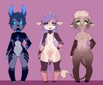 anthro bovine canine cattle chibi girly group looking_at_viewer male mammal nude puccaruu standing teats watermark 