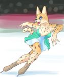  artist_request blue_eyes cheetach furry open_mouth skiing 