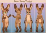  2017 3_toes 4_fingers anthro cub digital_media_(artwork) fur green_eyes hair invalid_color jamesfoxbr lagomorph lineless_art long_ears looking_at_viewer male mammal model_sheet nude open_mouth rabbit simple_background smile standing teeth text toes young 