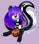  anthro candy clothed clothing food fur hair honesty_(artist) looking_at_viewer male mammal skunk smile solo 