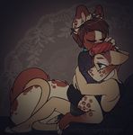  anthro canine clothed clothing duo eyes_closed female fur hair honesty_(artist) hug male male/female mammal 
