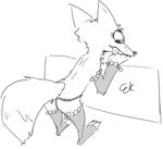  2017 anthro butt canine clothed clothing crossdressing digital_media_(artwork) disney ek_(artist) fox fur leggings legwear male mammal monochrome nick_wilde partially_clothed seductive simple_background solo suggestive tongue tongue_out white_background zootopia 