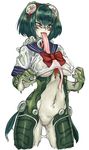  barbariank bottomless bow breasts cowboy_shot facial_mark frog_girl green_hair green_skin horizontal_pupils large_breasts long_tongue monster_girl monster_girl_encyclopedia mucus_toad_(monster_girl_encyclopedia) multicolored multicolored_skin navel non-web_source orange_eyes pale_skin sailor_collar see-through shirt short_hair simple_background slime solo stomach tongue tongue_out underboob wet wet_clothes wet_shirt white_background 