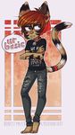  anthro clothed clothing collar ear_piercing english_text feline fur hair honesty_(artist) male mammal piercing solo standing text 