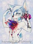  anthro armpits blood canine gore honesty_(artist) looking_at_viewer male mammal nipples nude solo stab 