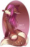  2017 anthro bare_back brown_fur canine eyelashes female flower fur gradiewoof hair mammal pink_eyes plant purple_hair purple_nose rose solo wide_hips 