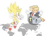  2017 5_fingers anthro beige_skin big_eyebrows blonde_hair clothed clothing digital_media_(artwork) donald_trump fight fire fur hair hedgehog human machine make_america_great_again male mammal necktie ok_sign red_eyes sif sonic_(series) suit super_sonic what world_map yellow_fur 